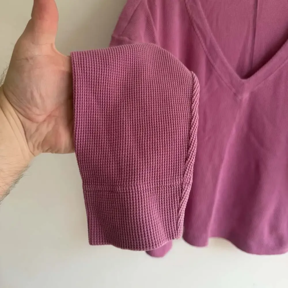 Pilcro Anthropologie Waffle Knit V Neck Thermal Top Plus 1X Mauve Pink Oversized